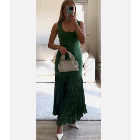 ZARA NEW WOMAN LONG PLEATED KNIT COMBINATION DRESS GREEN 4192/055 S M L - Picture 15 of 17